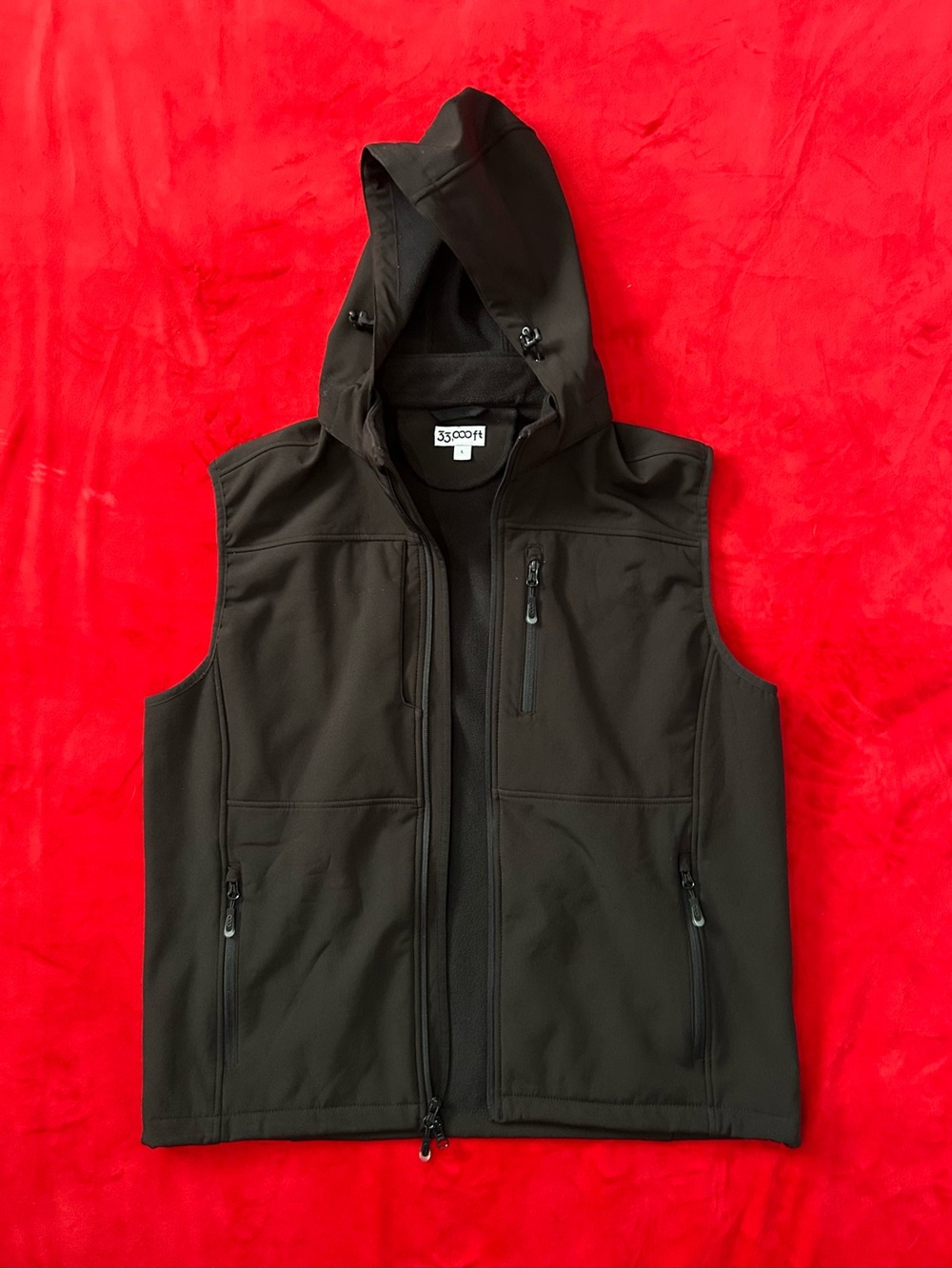 Men's Black Hooded Softshell Vest by